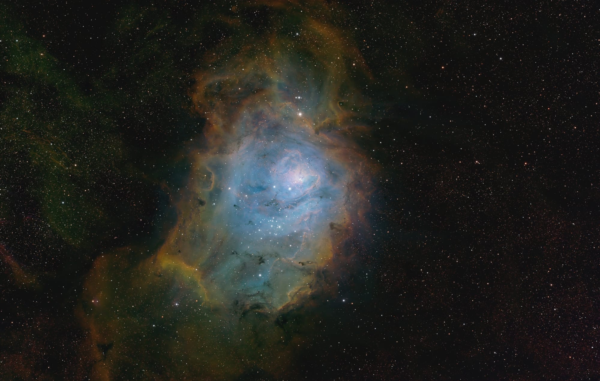 A blue nebula surrounded by a reddish-brown circle of gas