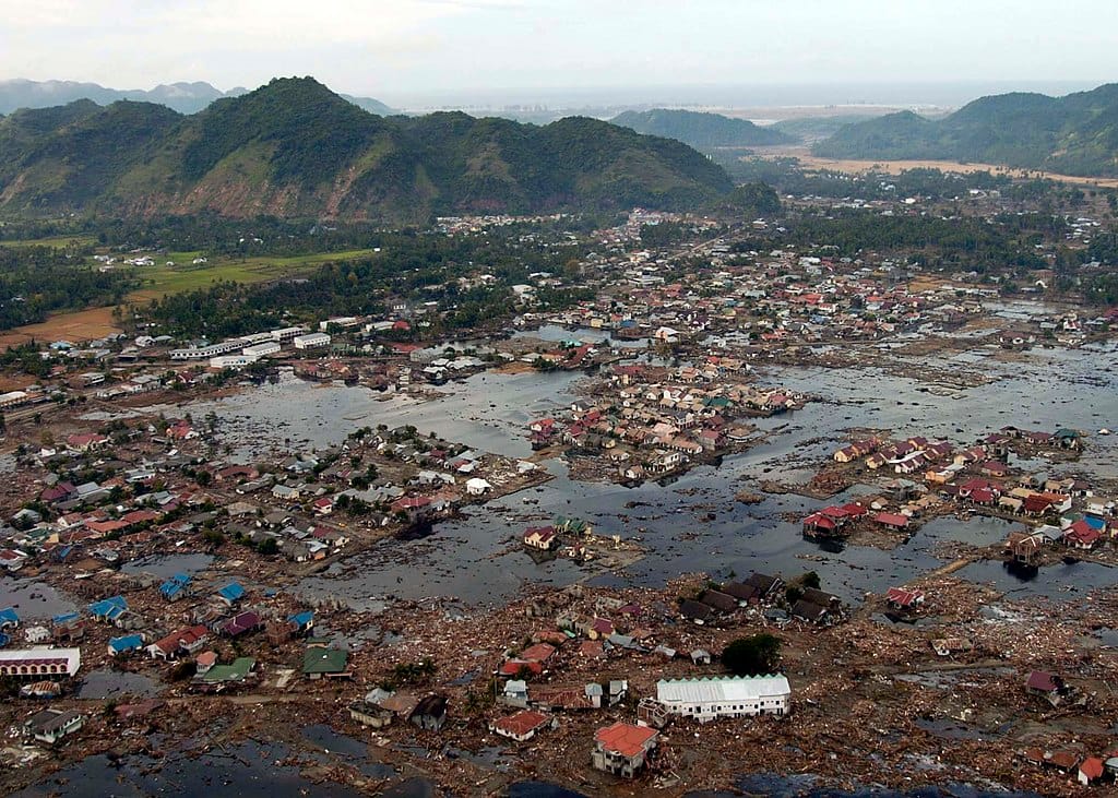 Photo of a village inundated with flood waters