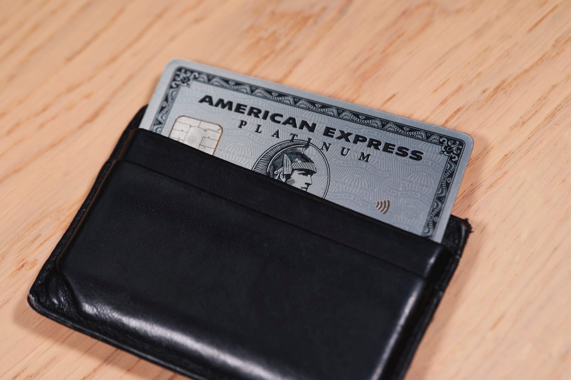 Photo of an American Express Platinum card in a wallet