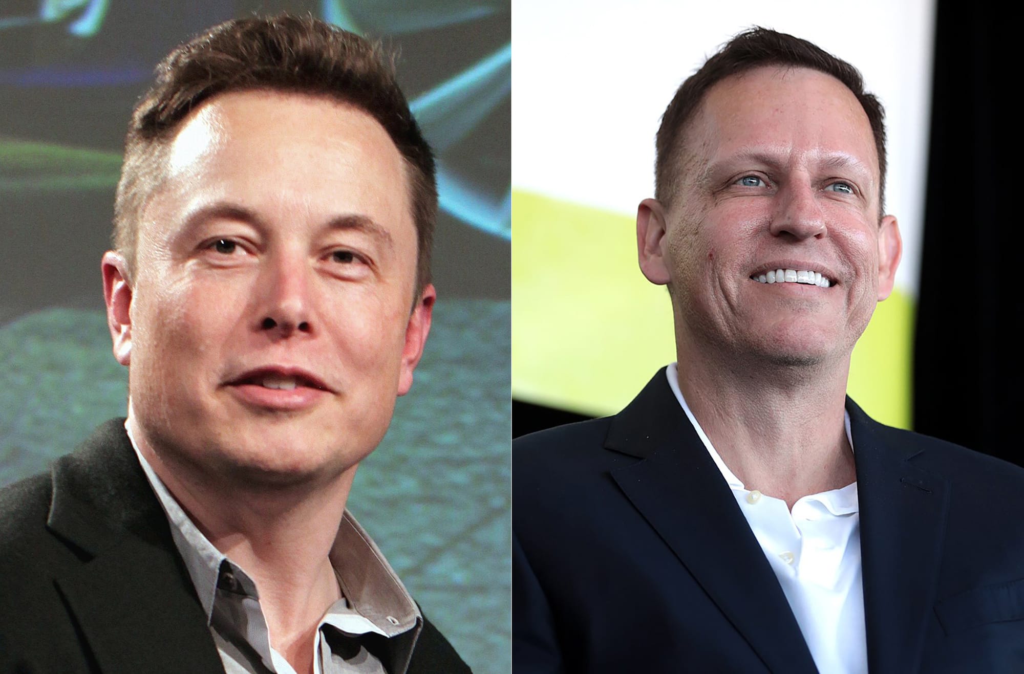 Photo headshots of two white men wearing sports jackets and open-collar shirts