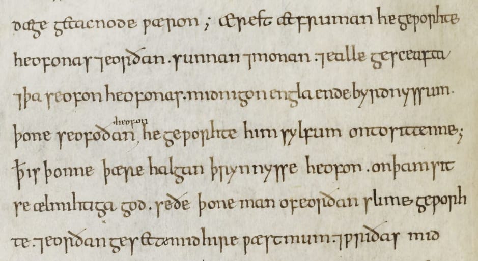 Photo of a portion of an Old English manuscript that is quoted in the post’s text