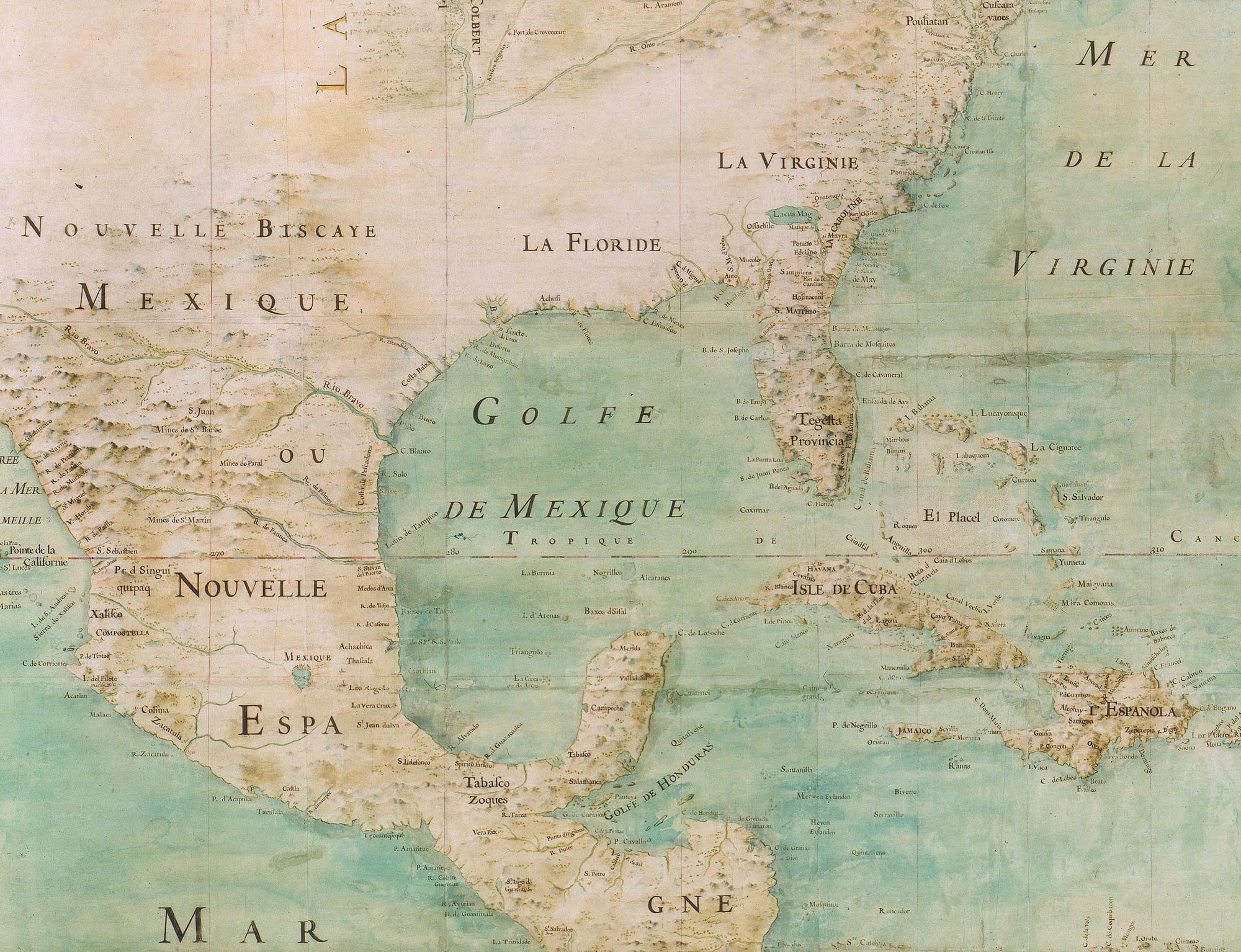 Detail of a 1681 French map of North America with the label “Golfe de Mexique”