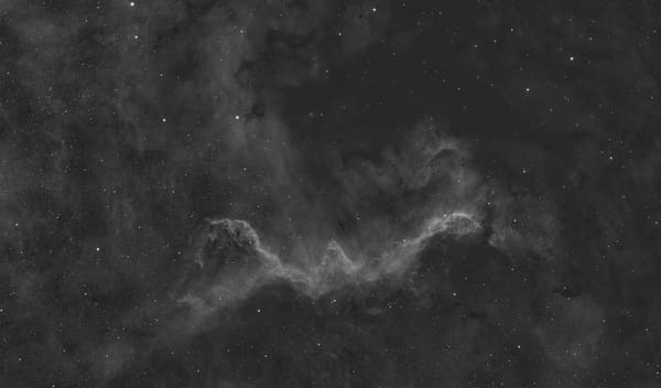 Black-and-white image of an interstellar nebula