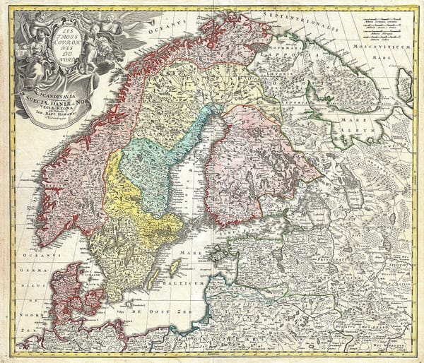 Map of Scandinavia by Johann Homann (1664–1724), probably produced before 1715