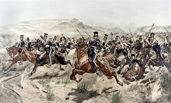 Painting of a 19th-century cavalry charge